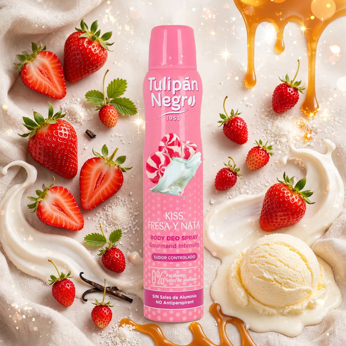 Déodorant Spray Corps Tulipan Negro – Kiss Fresa y Nata / Fraise et Crème (200 ml)