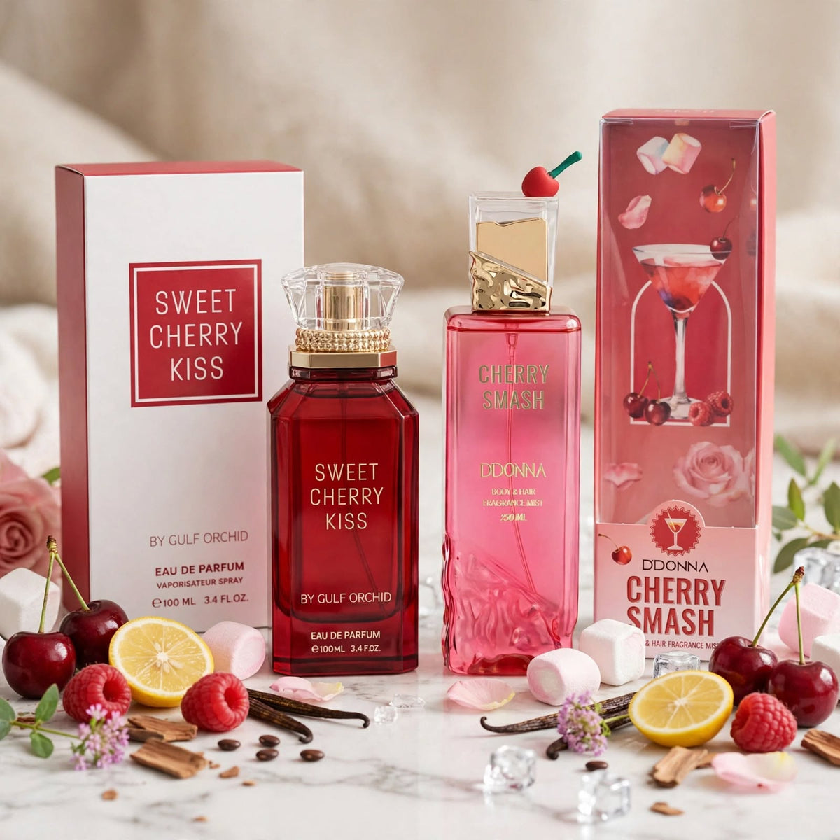 Duo Cerise Enivrante : Eau de Parfum Sweet Cherry Kiss & Brume Cherry Smash D'DONNA