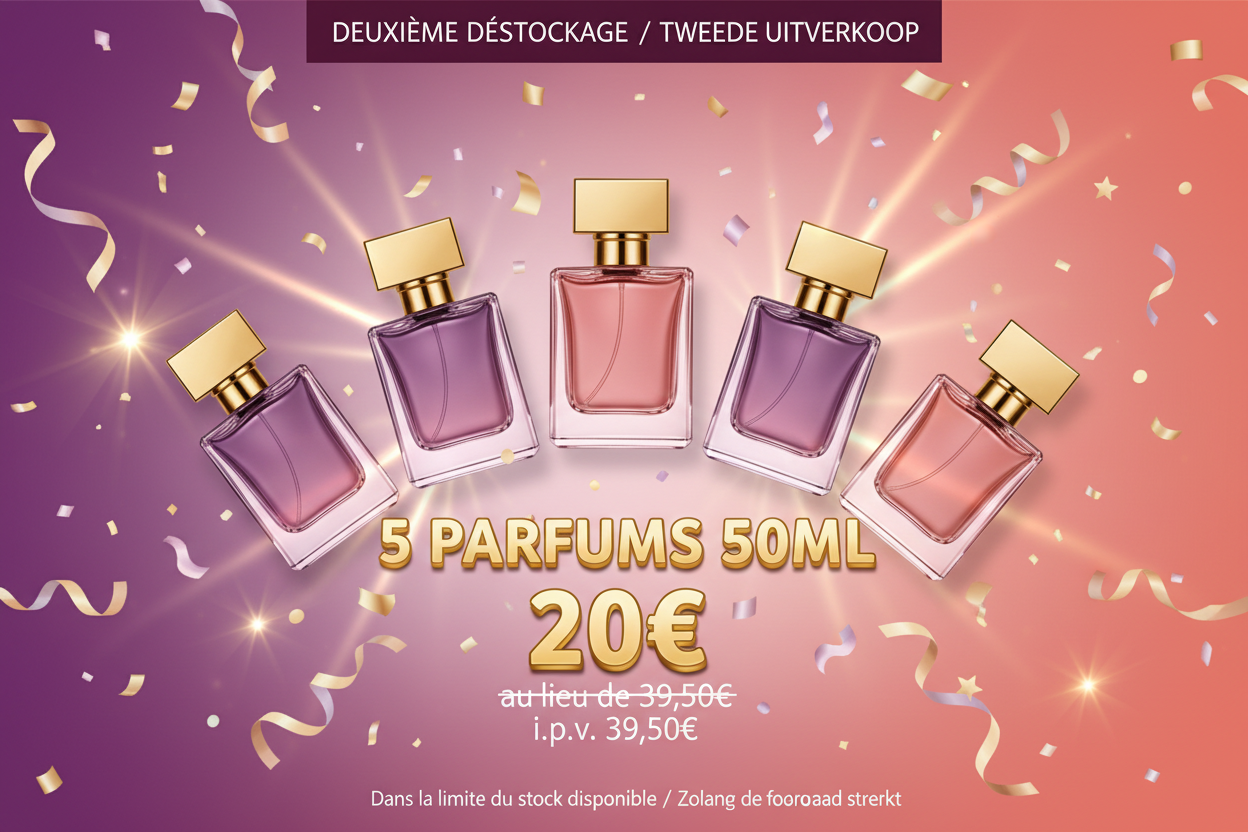 Bannière deuxième déstockage 5 parfums 20€ - corrigée