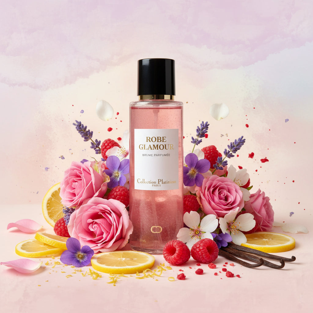 Brume pailletée Robe glamour 250 ml Collection Platinium inspiration de La Petite Robe Noire de Guerlain