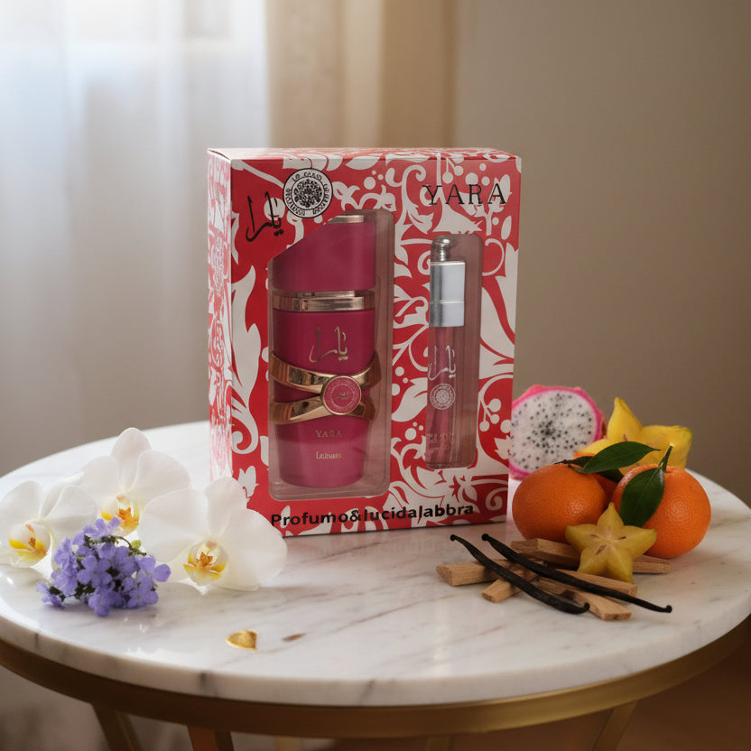 Lot petit budget coffret Yara Candy eau de parfum 30 ml et un lip gloss 4 ml