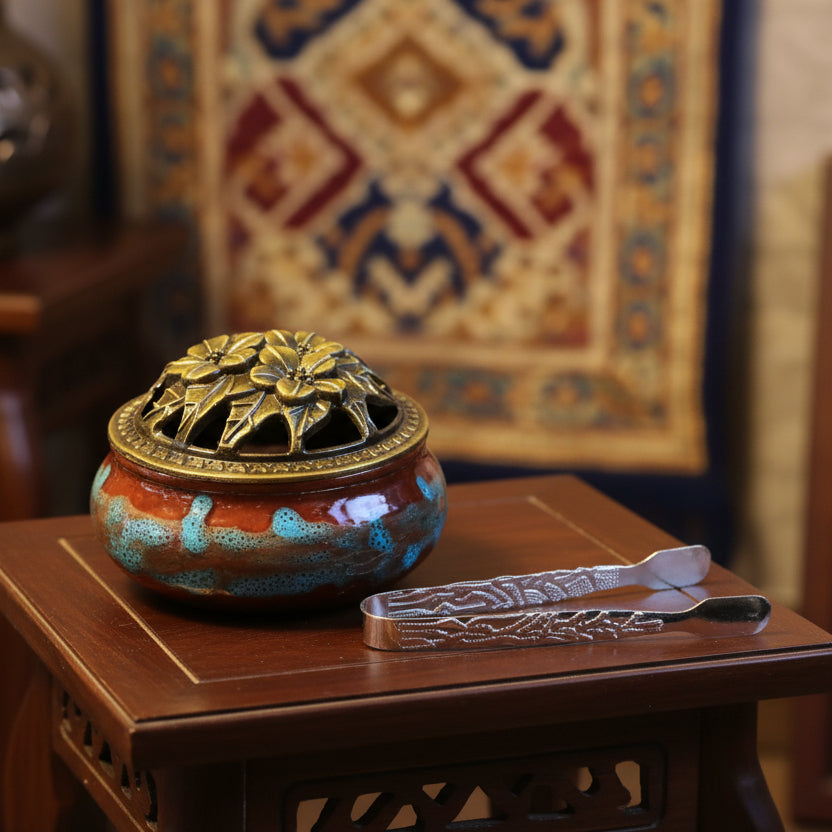 Encensoir en céramique marbré bleu