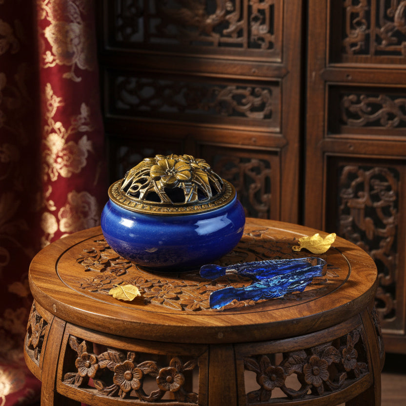 Encensoir en céramique bleu roi