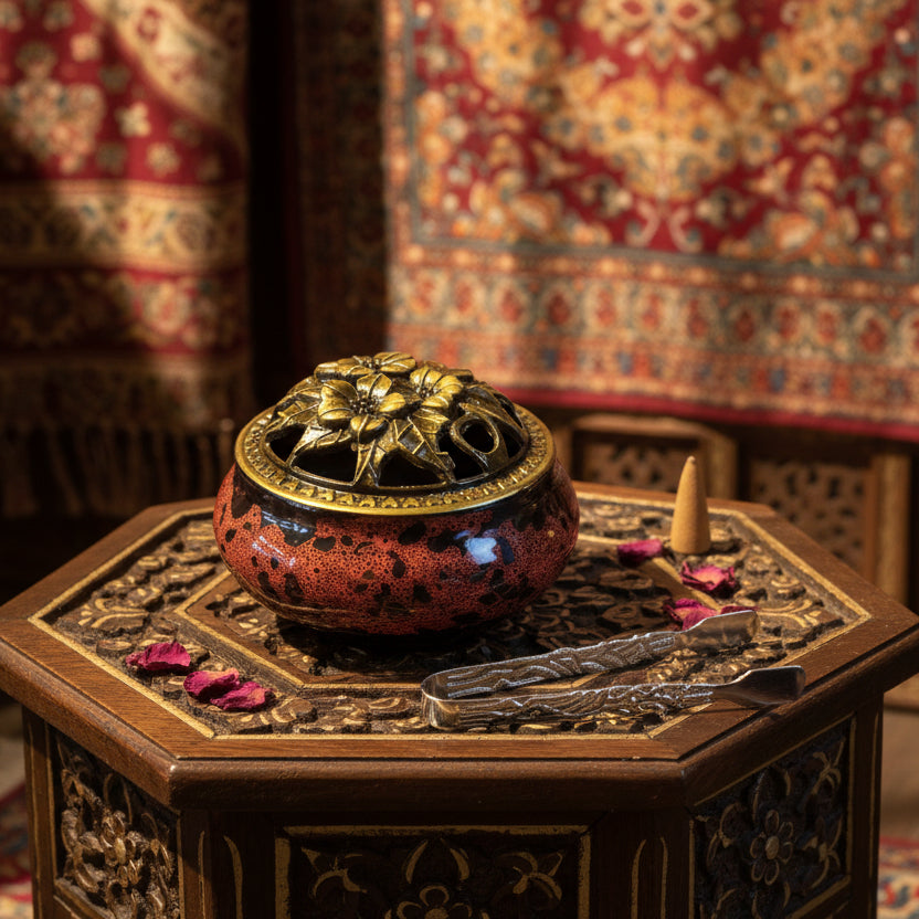 Encensoir en céramique marbré orangé