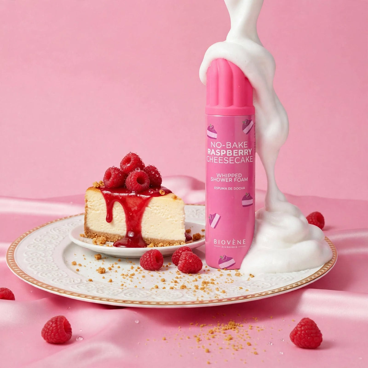 Mousse de Douche Fouettée No-Bake Raspberry Cheesecake – Biovène (250 ml)