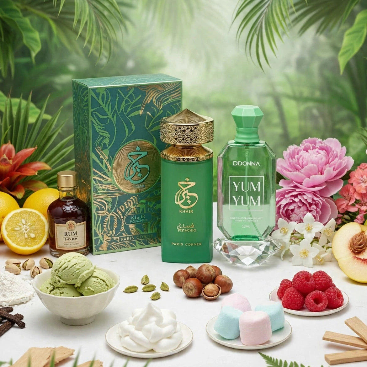 Duo Gourmand Exotique : Eau de Parfum Khair Pistachio & Brume Yum Yum D'DONNA