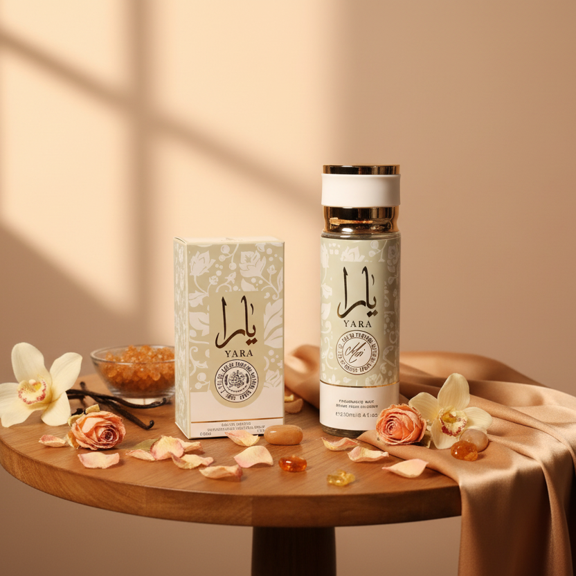 Produits Yara sur table ronde - ambiance féminine