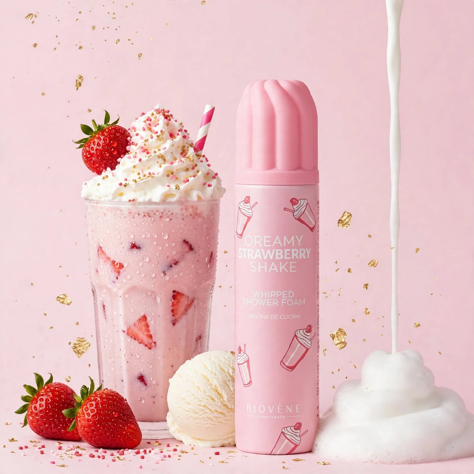 Mousse de Douche Fouettée Dreamy Strawberry Shake – Biovène (250 ml)